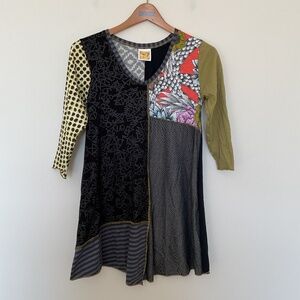 Hand Jive Wear Art Top XS Hand MADE Lagenlook Patchwork ARTSY Asymmetrical Boho